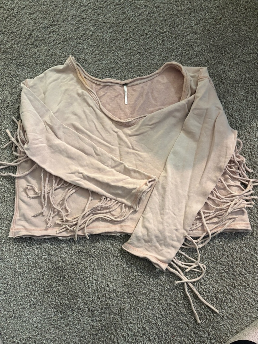 Free People Blush Pink Fringe Scoop-Neck Pullover